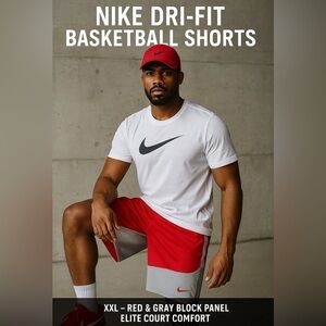 Nike Shorts Men’s Red XXL Dri-FIT Basketball Block Panel Elite Court Comfort Gym